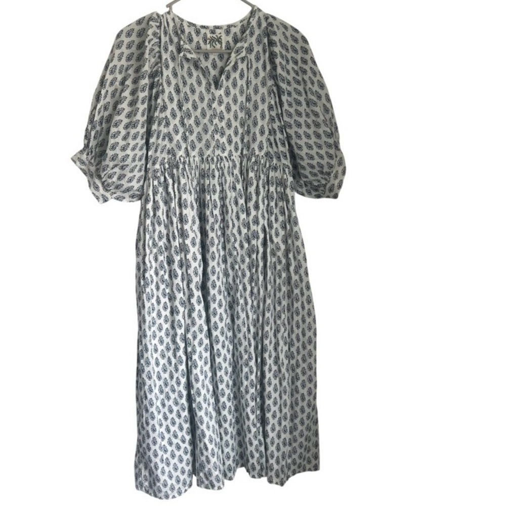 Citrus Called to Surf Block Print Puff Sleeve Midi Dress Women's Size XS